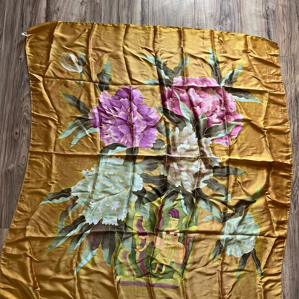 Vintage Guido Ravasi Silk Scarf with Peony Design